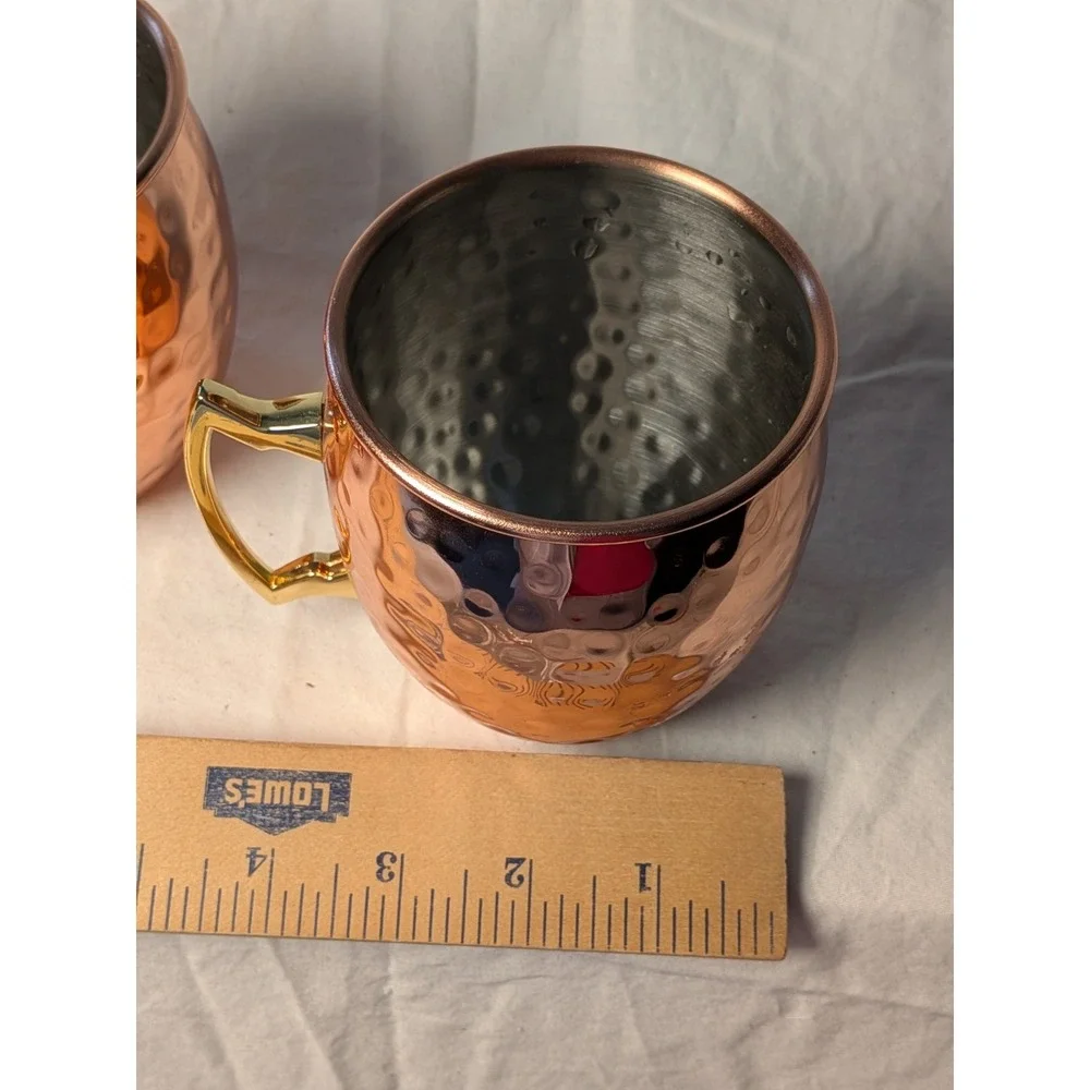 Eco-One Hammered Copper Moscow Mule Mugs Set of 4 Stainless Steel Gold Handle